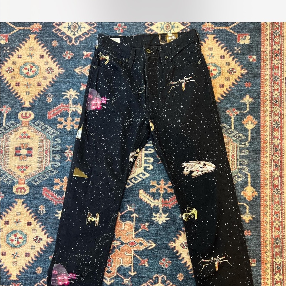 Levi's Black Straight Jeans with Artistic Embroidery